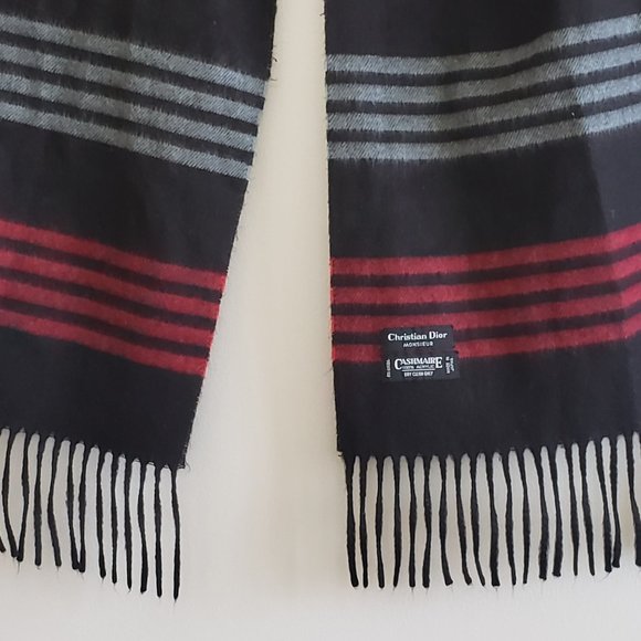 Vtg Christian Dior Cashmaire stripe Fringe Scarf - Picture 4 of 5